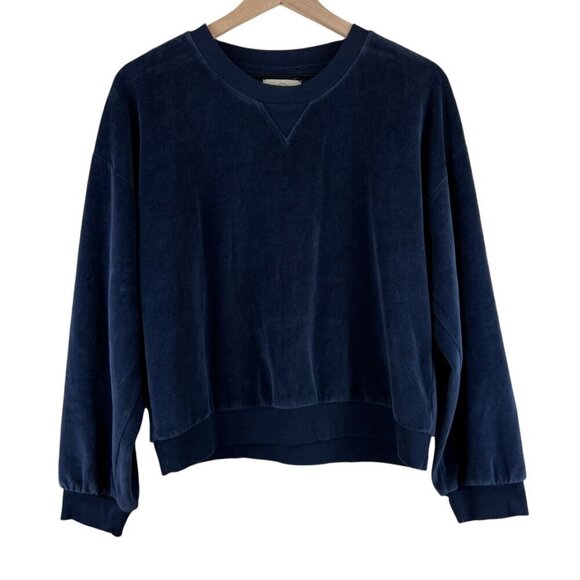 Madewell MWL Navy Blue Plush Velour Crewneck Sweatshirt - Picture 3 of 7